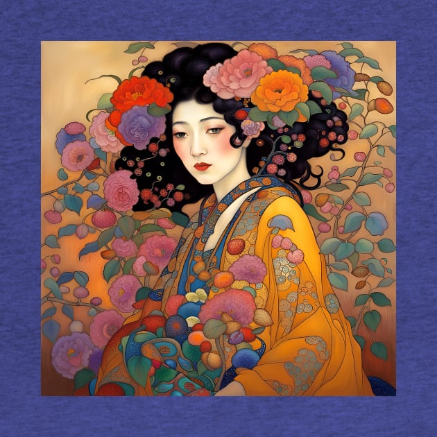 Asian Art Nouveau Woman Beauty with Flowers by LittleBean